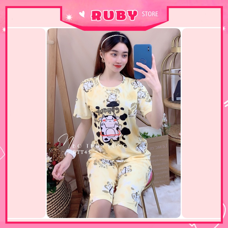 Đồ bộ Bò Sữa nữ mặc nhà Free Size Dưới 47KG chất thun mềm mịn ❤ Rubystorevn
