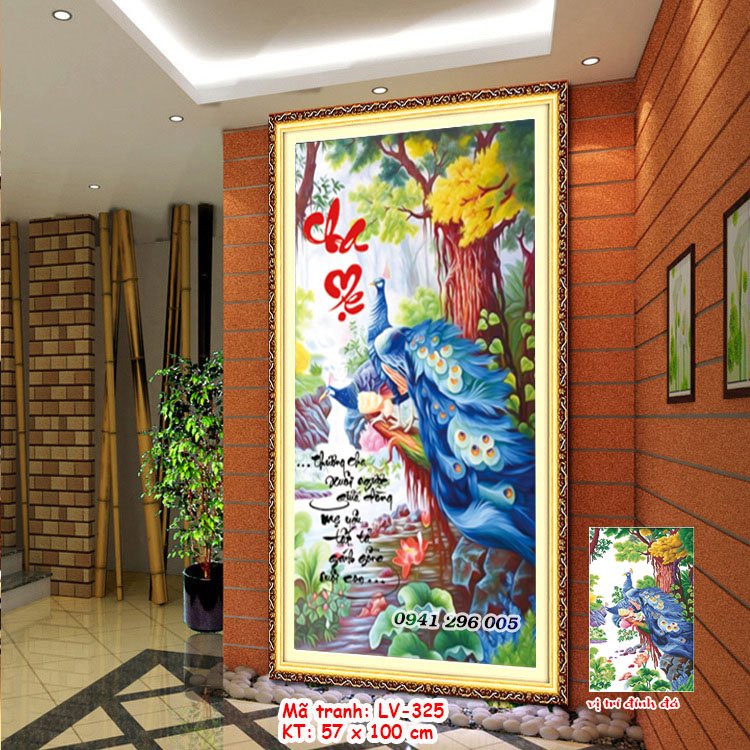 Tranh đính đá thư pháp Cha Mẹ - tranh chưa đính đá