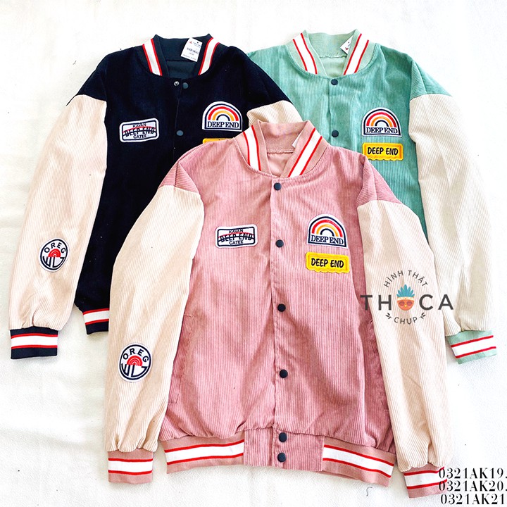 Áo khoác bomber nữ thêu Deep End xanh, đen, hồng THOCA HOUSE cực chất và ngầu cho cô nàng cá tính | BigBuy360 - bigbuy360.vn