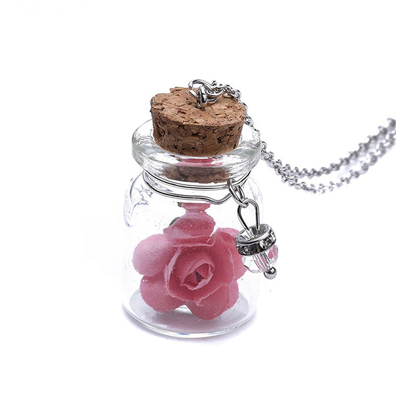Dây chuyền mặt lọ điều ước mini hạt đá phát sáng