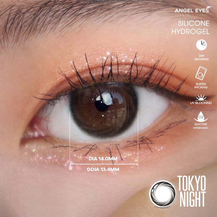 [Hàng mới về] Lens đen giãn tròng có độ cận Tokyo Night nhãn hiệu Angel Eyes ( Độ cận 0-8 độ )