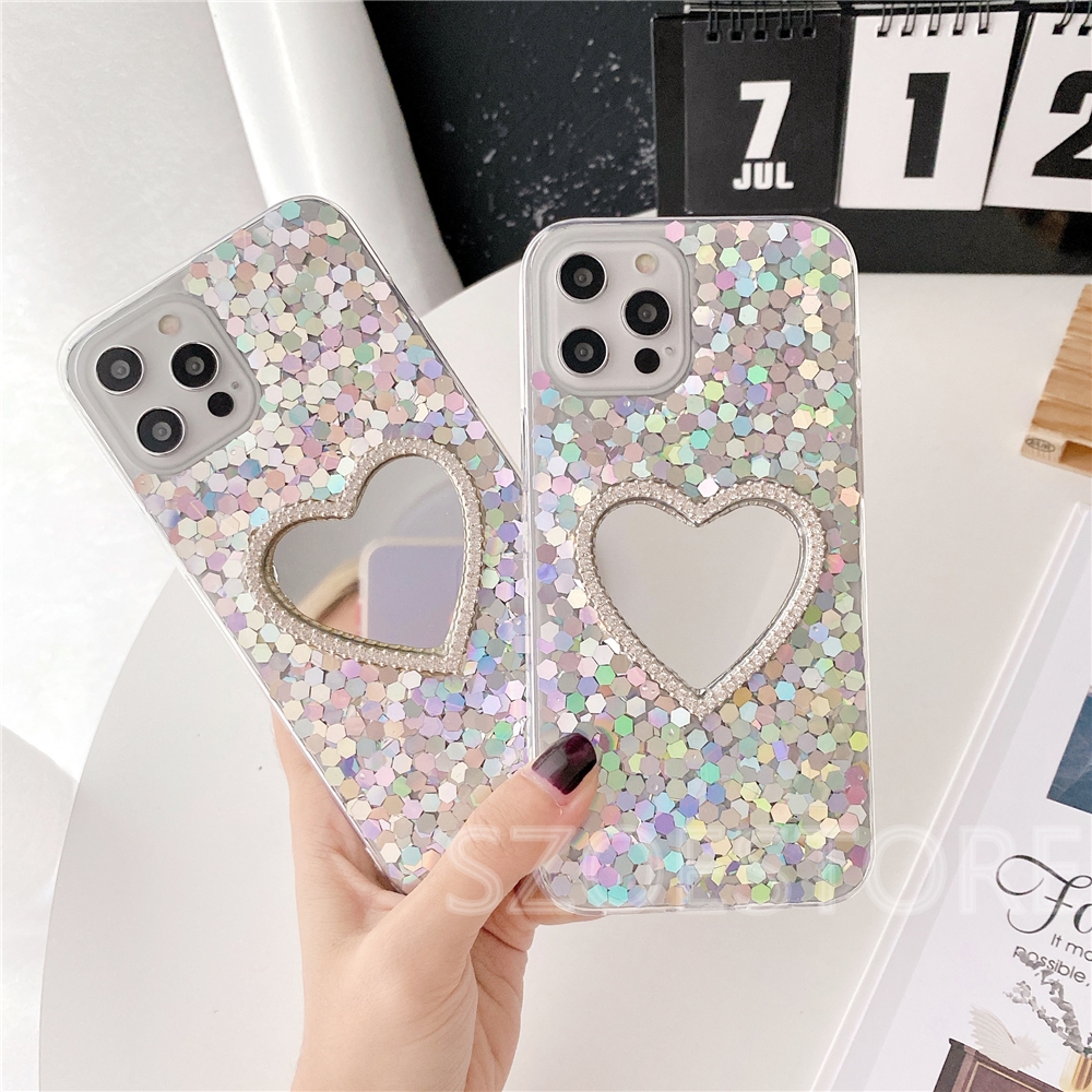 Ốp Điện Thoại Tráng Gương Hình Trái Tim Cho Iphone 12 Mini 12 Pro Max 11 Pro Max X Xs Xr Xsmax 8 7 6 6s Plus Se 2020