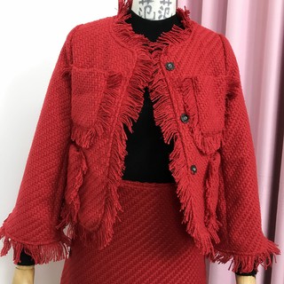 ORDER - Set dạ tweed đỏ tua rua - MẪU MỚI NHẤT 2018