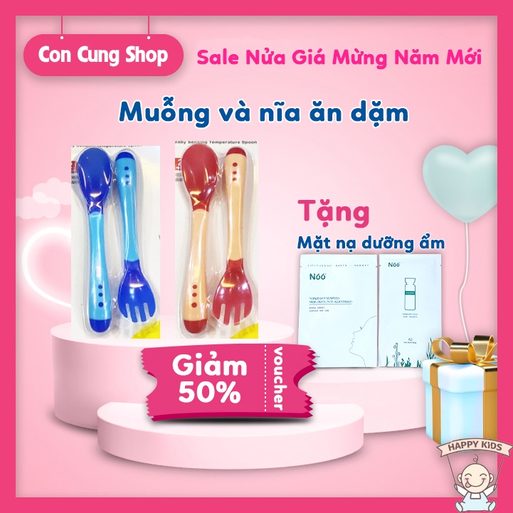 Bộ 2 Chiếc Thìa Ăn Dặm Báo Nóng Cho Bé Sillicon Cao Cấp An Toàn Không Độc Hại
