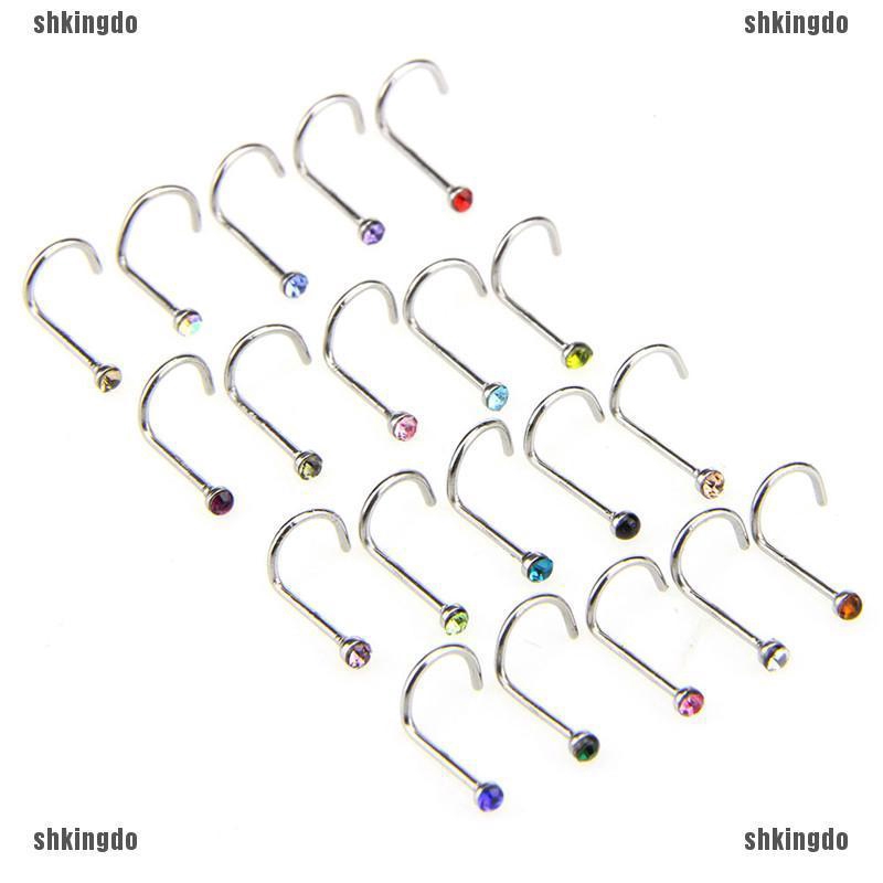 Bộ 20 cái khuyên mũi đính pha lê thời trang