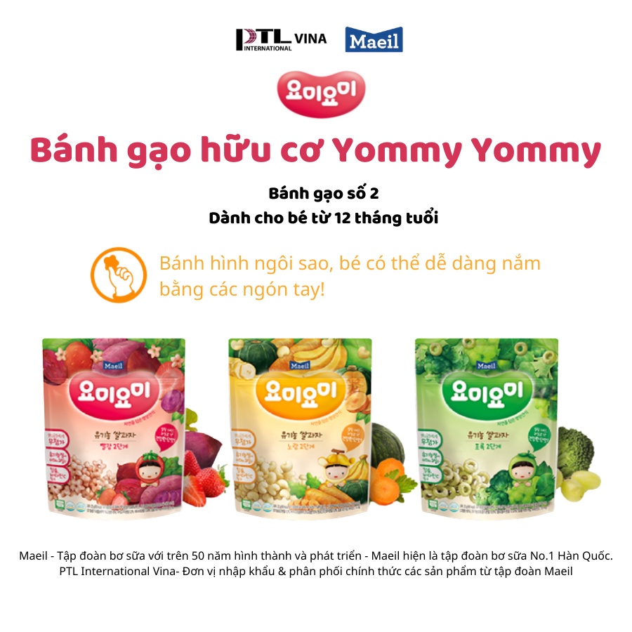 Bánh Ăn Dặm Hữu Cơ Hàn Quốc MAEIL Yommy Yommy Cho Bé Từ 12 Tháng, Tăng Cường Đề Kháng, Hỗ Trợ Tiêu Hóa