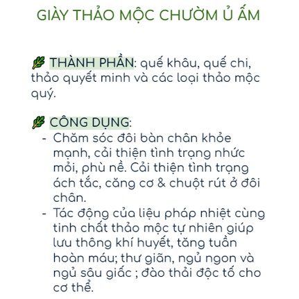 Giày thảo mộc chườm giảm đau mỏi LÒ VI SÓNG/CHẢO  - chăm sóc đôi bàn chân khỏe mạnh, ngủ ngon sâu giấc ANGEL GARDEN SPA