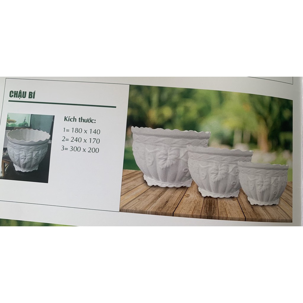 Chậu nhựa trái bí hoa văn