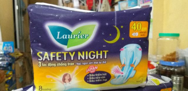 combo 3 gói vệ Băng sinh ban đêm Laurier Safety Night siêu an toàn 8 miếng 40cm