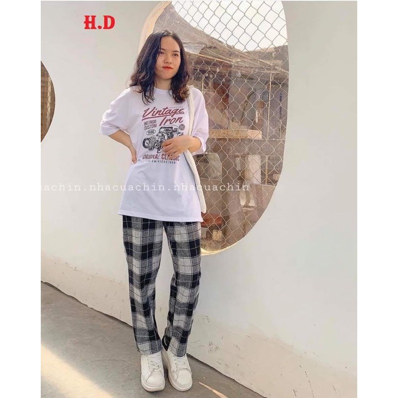 Sét áo Vintage+quần kẻ đen HĐ11