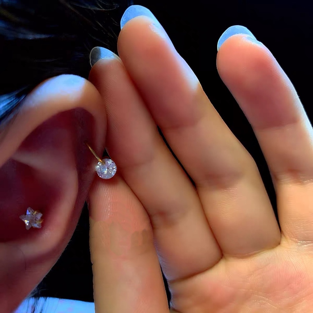 Bông tai đeo vành tai đính đá nhiều màu sắc mini tiện dụng