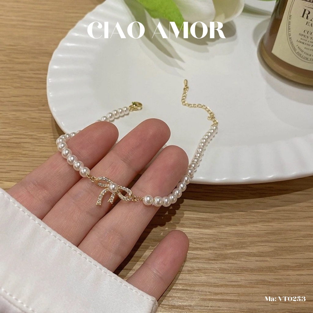 Vòng tay nữ, lắc tay ngọc đính nơ dễ thương trang sức Ciao Amor - VT0253