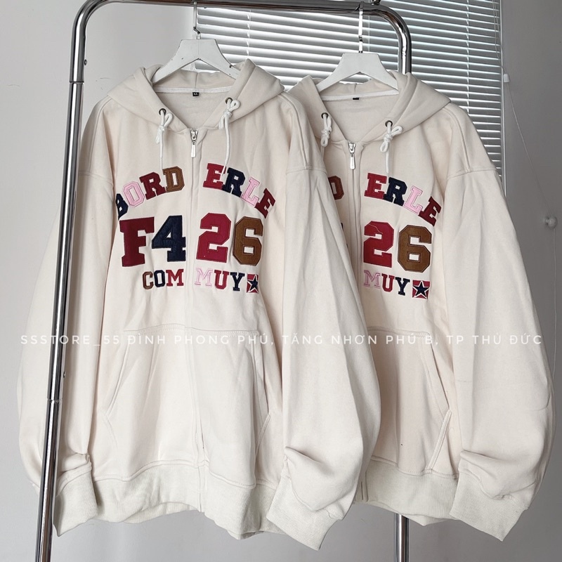 Áo Khoác nỉ zip F4-26 màu kem unisex ảnh thật SSSTore ( nam nữ mặc đều được)