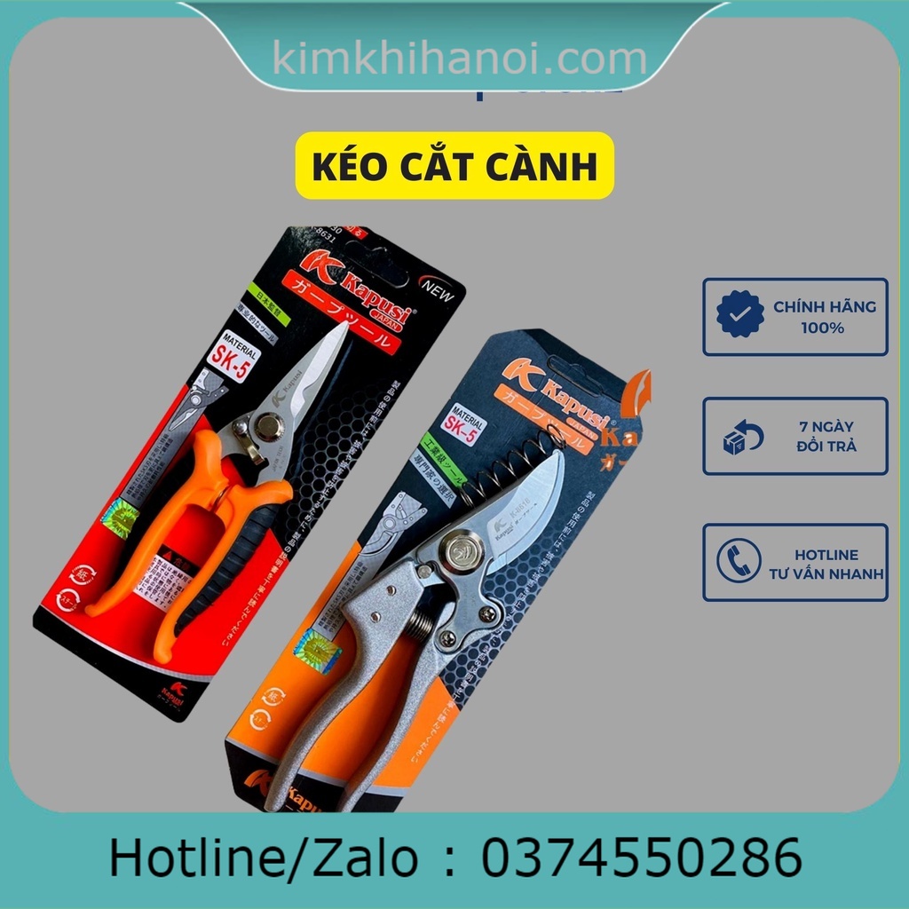 Combo 2 kéo cắt cành cây, kéo tỉa lá Kapusi Nhật Bản lưỡi thép SK-5 siêu bền - siêu sắc