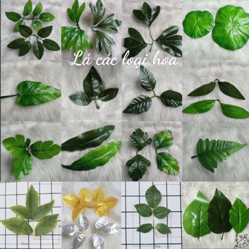 Lá hoa ly, lá hoa cúc, lá hướng dương, lá cẩm tú cầu, các loại lá vải làm hoa handmade. Set 10 lá