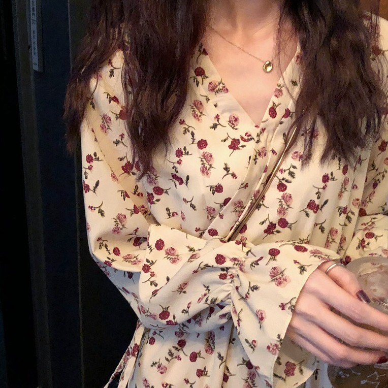 Đầm hoa nhí vintage dáng dài bánh bèo tay dài ulzzang Hàn Quốc V55 - Peyy | BigBuy360 - bigbuy360.vn