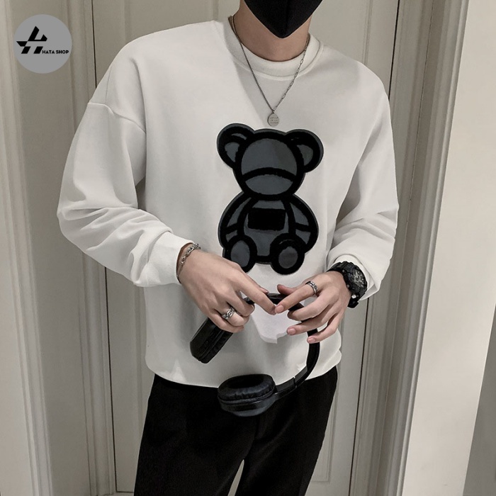 Áo thu đông nam tay dài, Áo nỉ nam mịn đẹp giữ nhiệt cá tính in Gấu Xám mã NZ611