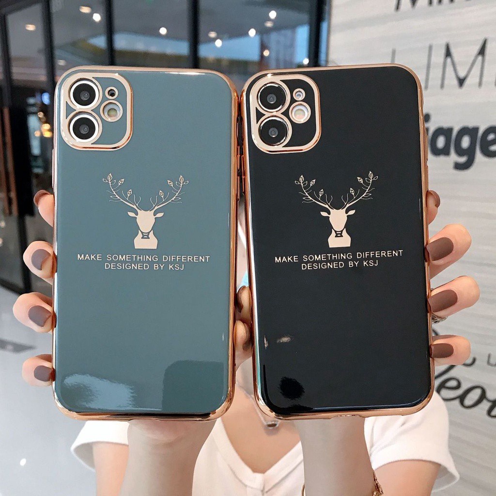 Ốp điện thoại silicon mạ chống rơi hình đầu hươu Milu1 cho iPhone 7 8+ SE X XS XR XSMAX 11 11pro 11promax 12 12promax