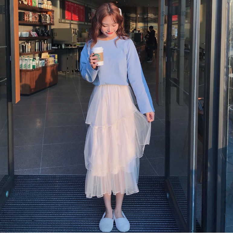 chân váy màu be dài ulzzang order chân váy xếp li nhiều tầng dáng hàn quốc ẢNH THẬT Ở CUỐI HÌNH