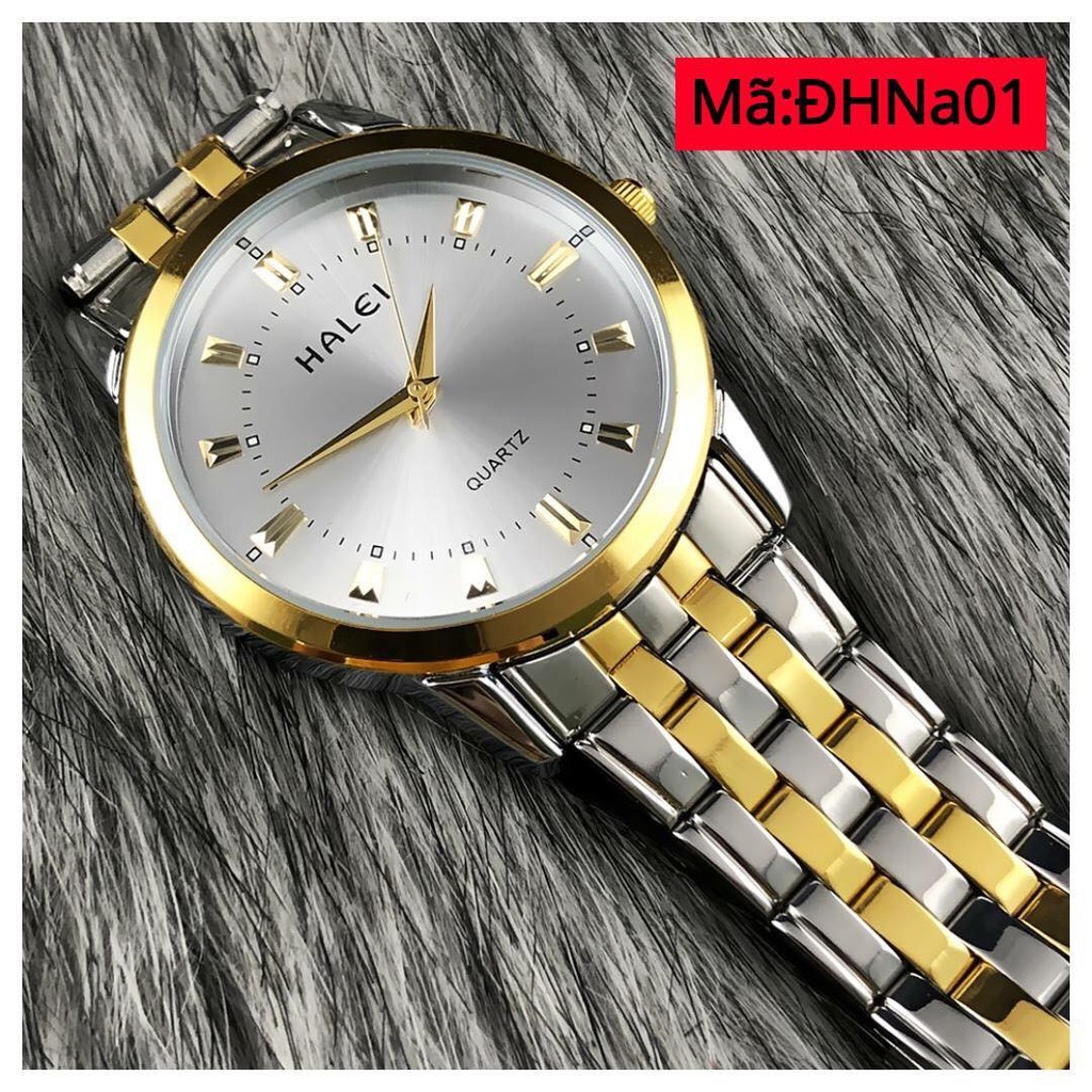 Đồng hồ nam đẹp halei dây pha mặt trắng HL4004 chống nước chống xước,tặng kèm vòng tì hưu