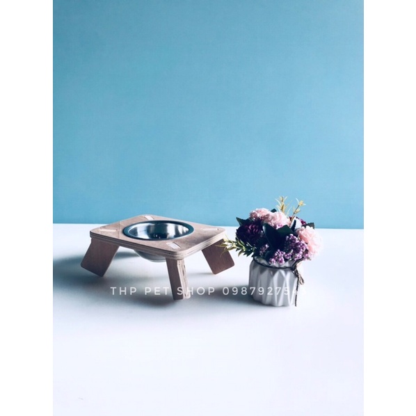 Khay ăn kèm bát inox cho chó mèo, chống lật đổ