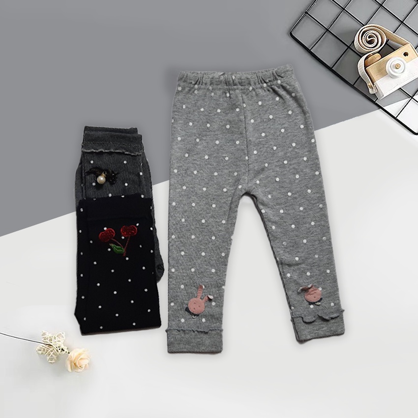 Quần Legging Chấm Bi Bé Gái Chất Cotton Len Mã K33, Chất Liệu Len Tăm Co Giãn Tốt, Thoải Mái Cho Bé Mặc Thu Đông