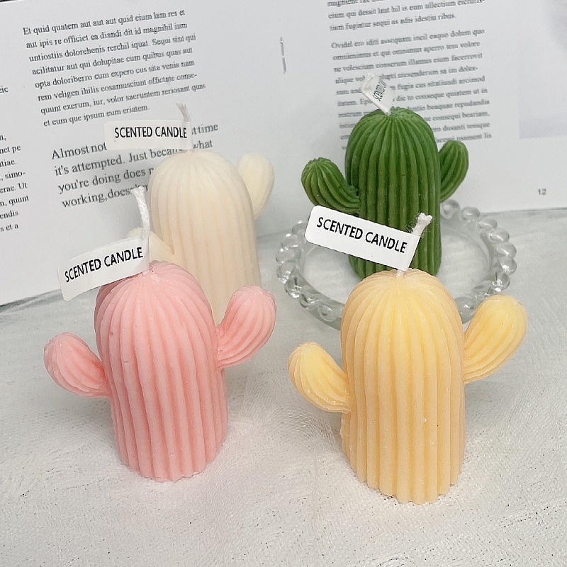 Nến thơm decor hình cây xương rồng trang trí decor bàn làm việc, nến đậu nành thư giãn không khói