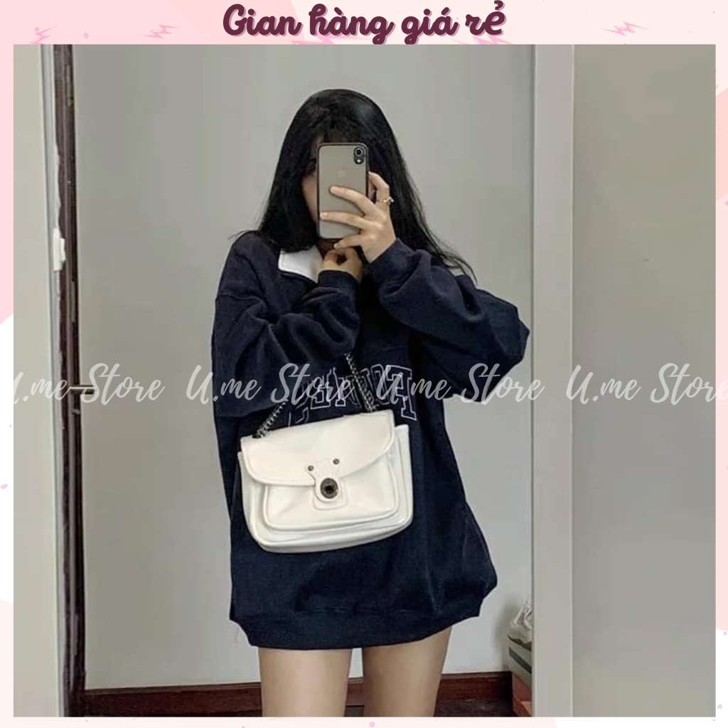 Áo Nỉ Zip FORUYFS cổ trụ xanh dương Sweater cao cổ dài tay bồng, thun hoodie form rộng cá tính Ulzzang