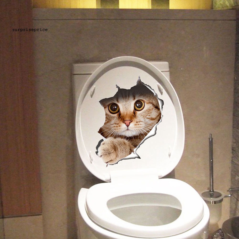 Giấy dán tường nắp nhà vệ sinh hình chó mèo nghệ thuật vui nhộn trang trí nhà cửa/ phòng tắm