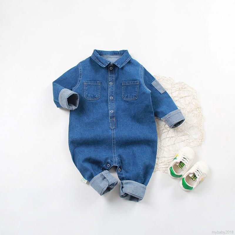 Bộ Áo Liền Quần Denim Dài Tay In Hoạt Hình Cho Bé