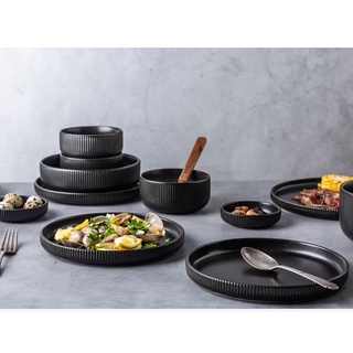 (LẺ MÓN) Bát đĩa sứ men mờ đen sọc Cruise sang trọng - Chén Dĩa bát đĩa nhà hàng sứ cao cấp p/c Bắc Âu