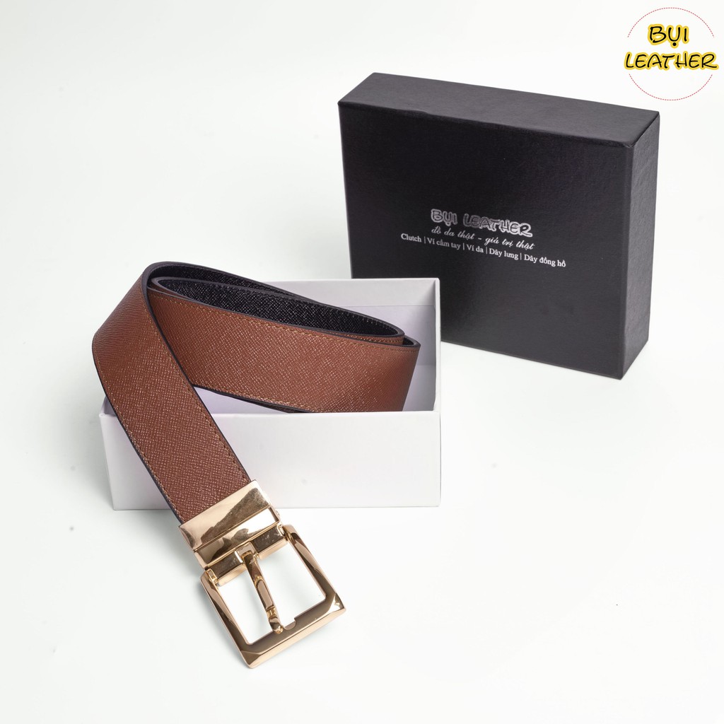 Thắt lưng da nam Bụi Leather L109 da Saffiano cao cấp-khóa cài xoay dùng được cả 2 mặt dây