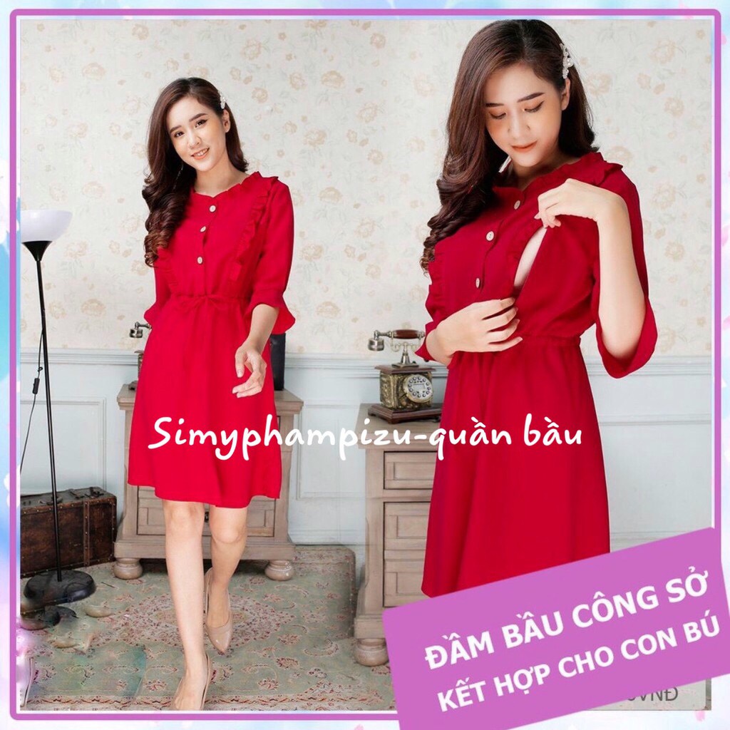 ◕♤♧ Váy bầu và sau sinh cho con bú có khóa kéo chất mát không nhăn W136 (kèm ảnh thật)