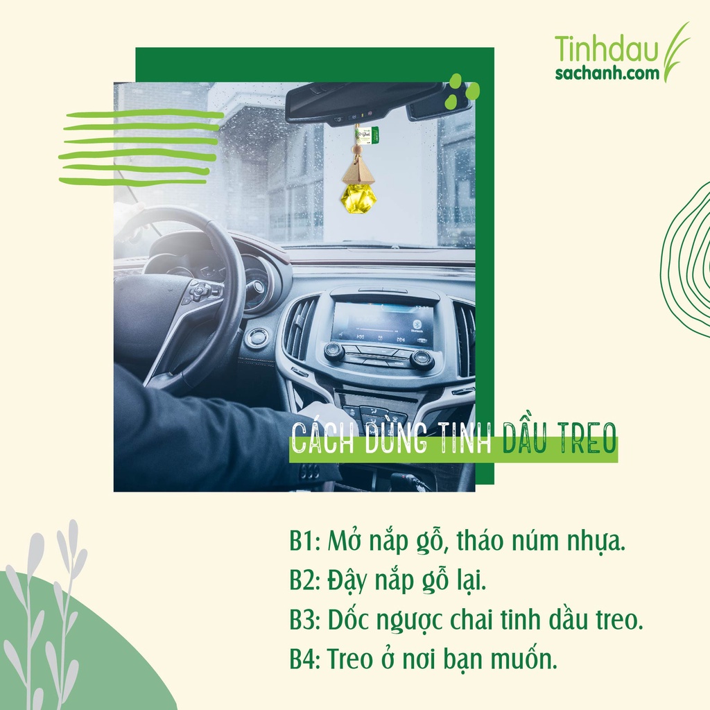 Tinh Dầu Sả Chanh Treo Xe Ôtô 8ml TINHDAUSACHANH.COM Lemongrass  Đa Năng Treo Khử Mùi Xe Hơi Thơm Phòng Tủ Quần