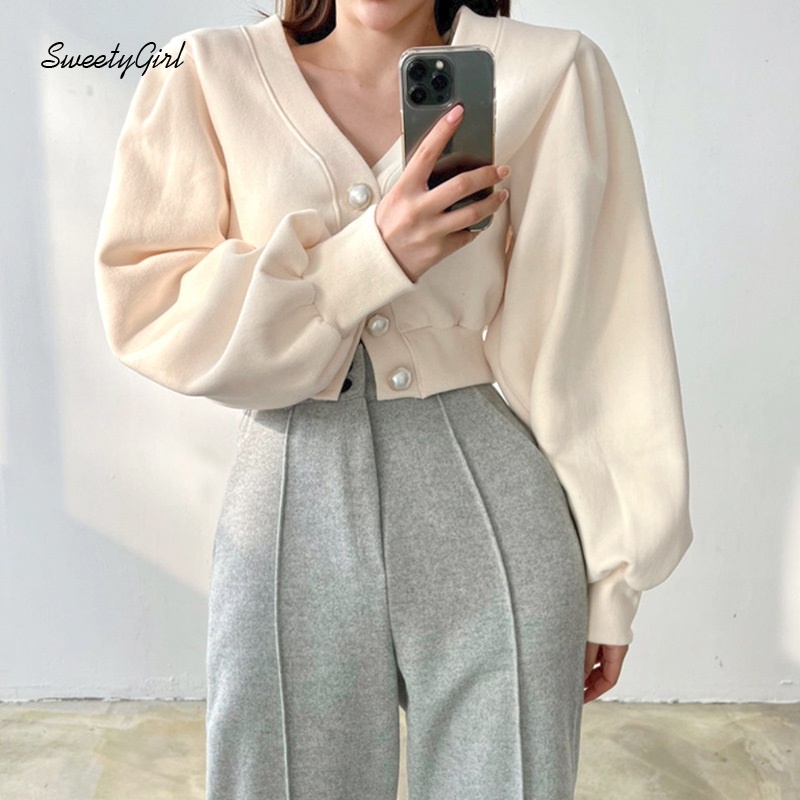 Áo Sơ Mi Tay Dài Cổ Chữ V Dáng Ôm Màu Trơn Cài Nút Thời Trang Cho Nữ