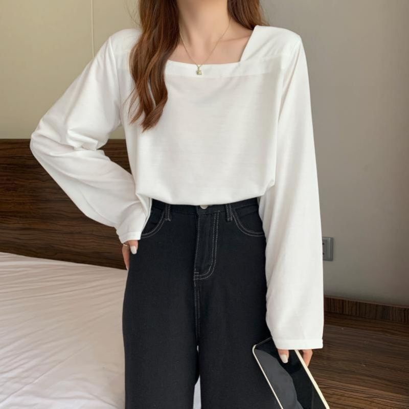 Áo Thun Nữ Form Rộng Tay Dài Cổ Vuông