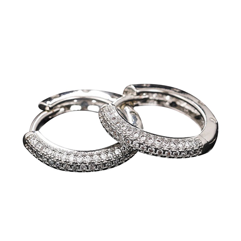 Khuyên Tai Tròn Mạ Bạc Đính Đá CZ Cổ Điển Cho Nam Và Nữ