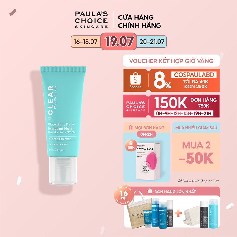 Kem chống nắng dạng sữa siêu nhẹ dành cho da mụn Paula’s Choice Clear Ultra-Light Daily Fluid SPF 30 15 ml 6137