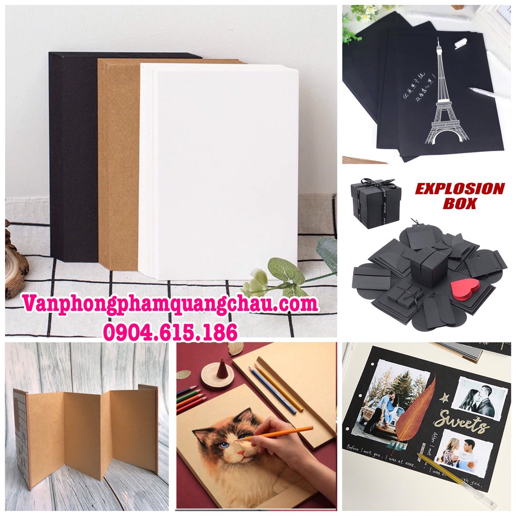 Giấy A4 scrapbook, album, thiệp màu nâu đỏ, đen, trắng  - Set 10 tờ