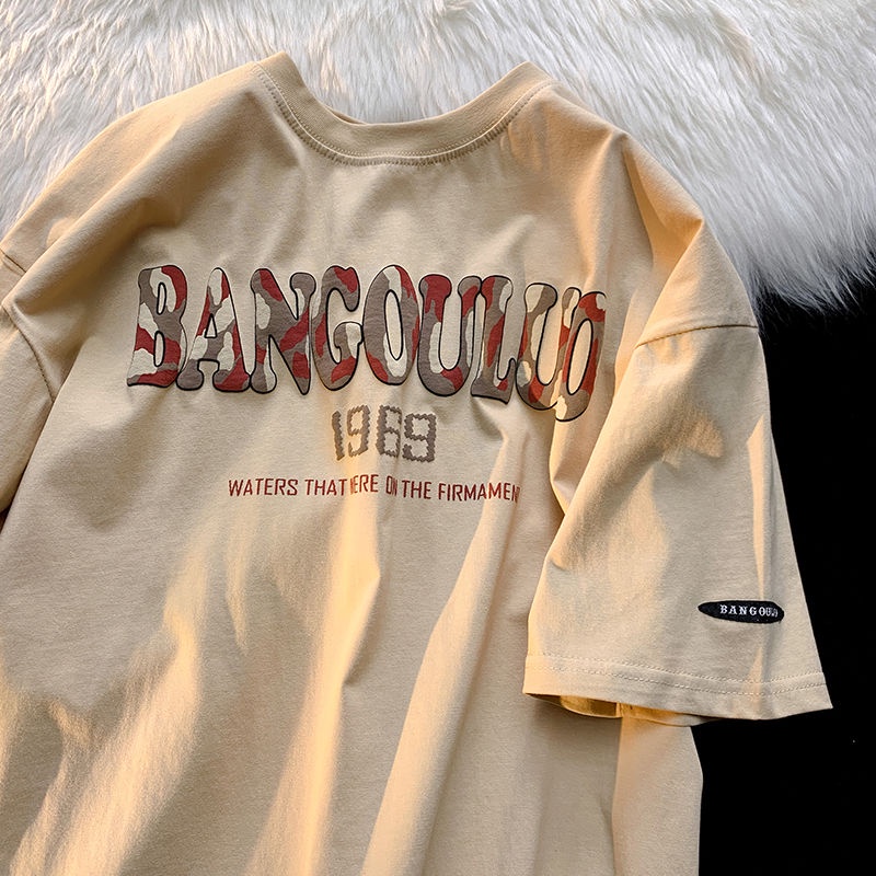 Áo Thun 100% cotton Tay Ngắn Dáng Rộng In Chữ Phong Cách Retro Mỹ Thời Trang Mùa Hè 2023