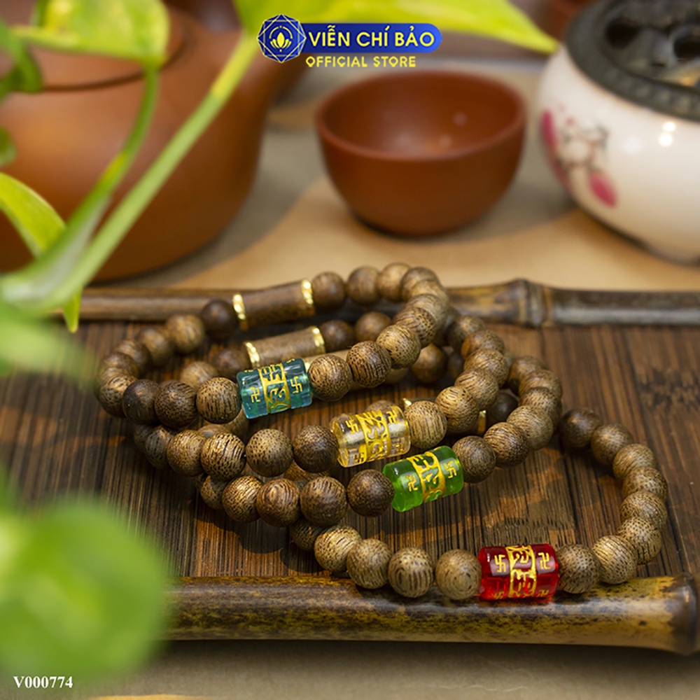 Vòng tay Trầm hương Tốc lào 8 - 10mm Charm thần chú phụ kiện trang sức thương hiệu Viễn Chí Bảo V000775