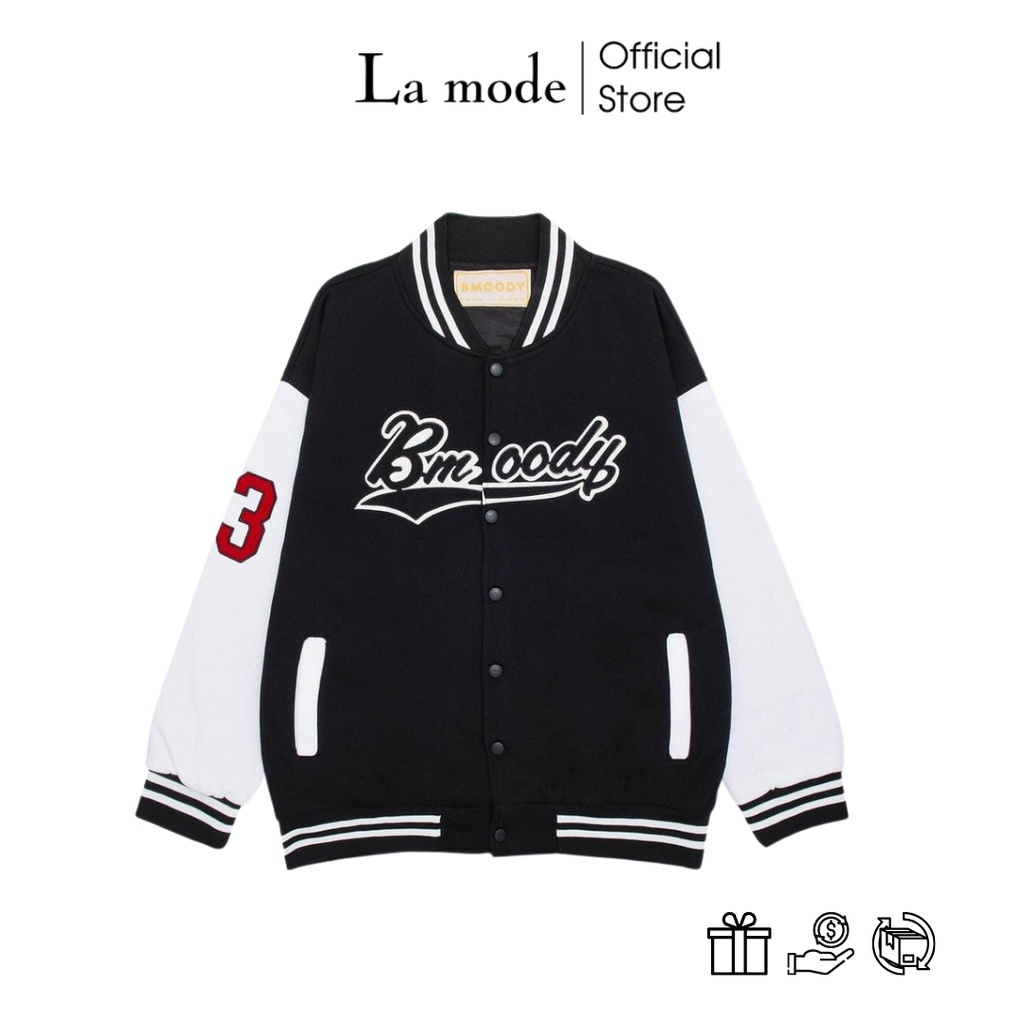 Áo Bomber Unisex Nam Nữ Chất Dù 2 Lớp in Bmoody Phối Tay Phong Cách Hàn - La mode