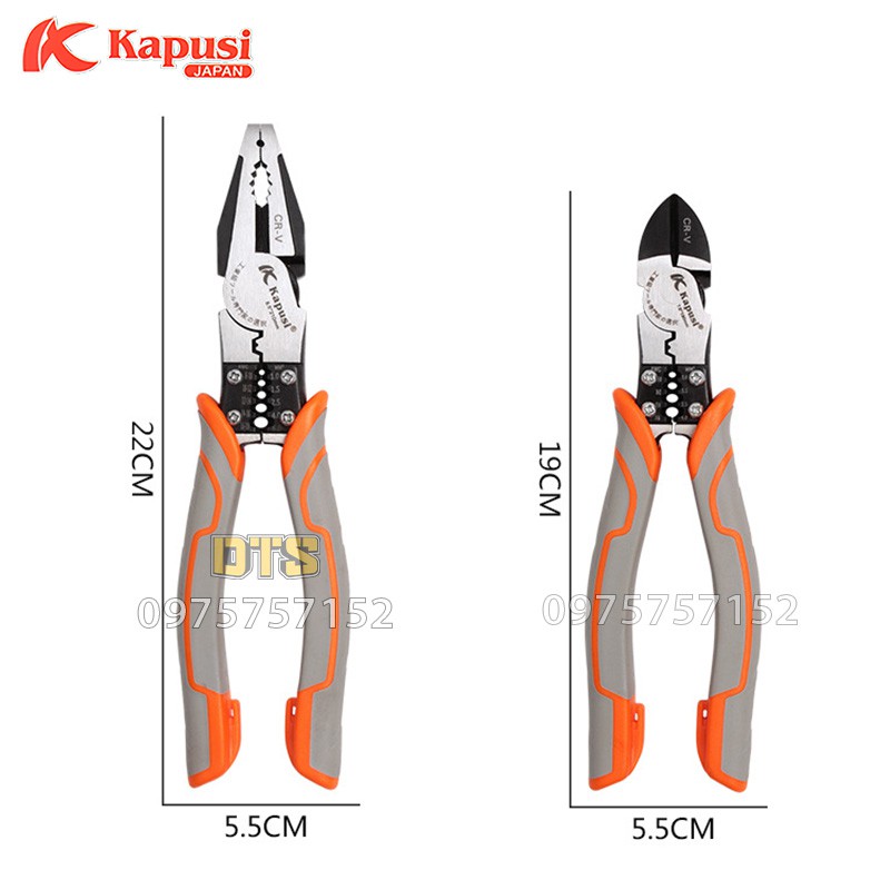Bộ Kìm điện - Kìm cắt, kìm đa năng công nghiệp Nhật Kapusi JAPAN thép CR-V cao cấp, thiết kế tiên tiến tiết kiệm 30%