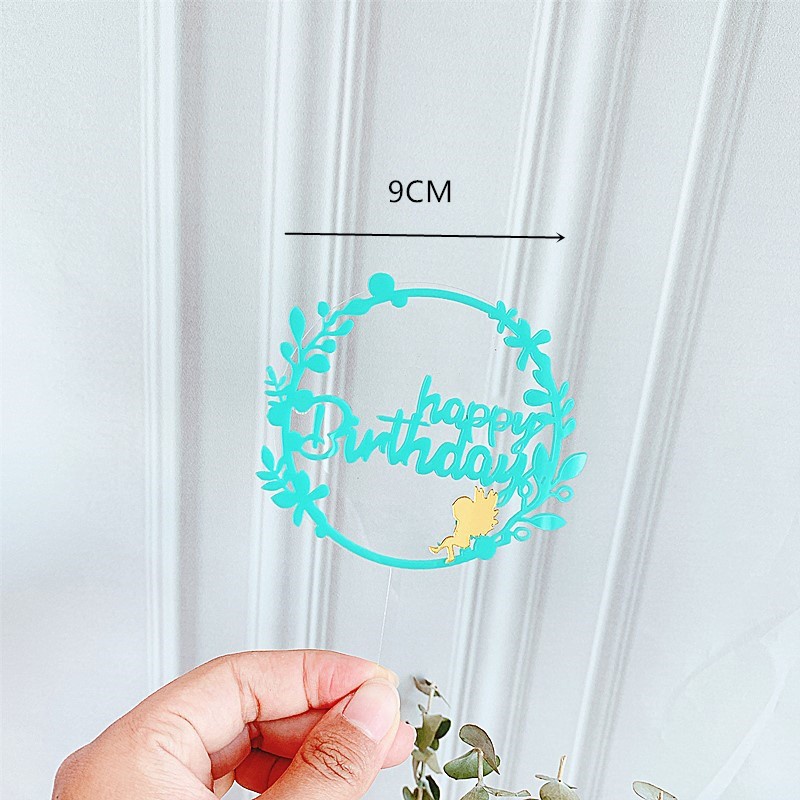 Thẻ Acrylic happy Birthday 2 lớp cành lá cao cấp trang trí bánh kem, phụ kiện trang trí bánh sinh nhật