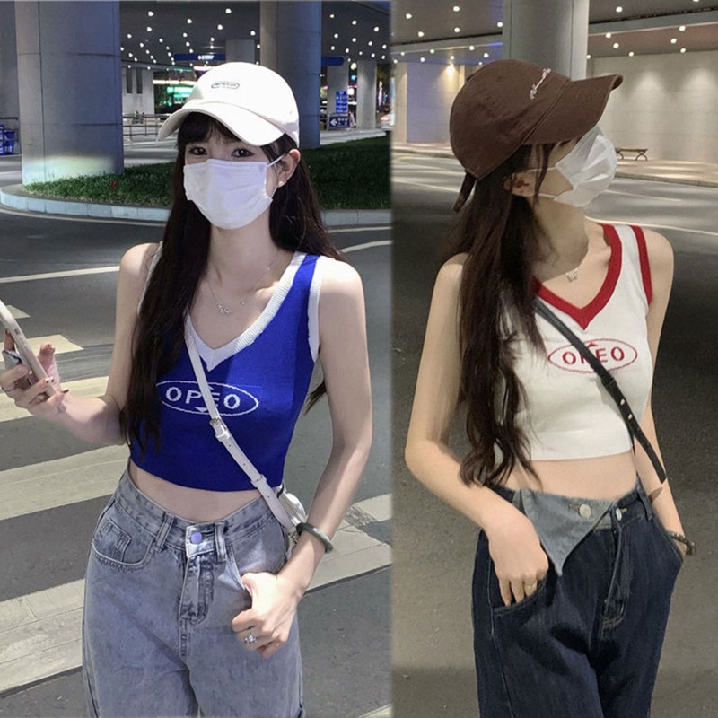 Áo Croptop Dệt Kim Sát Nách Cổ Chữ V Khoét Sâu Gợi Cảm Cho Nữ