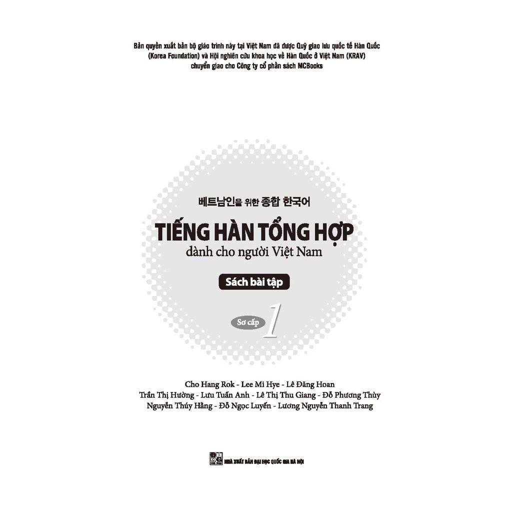 Sách Tiếng Hàn Tổng Hợp Dành Cho Người Việt Nam Sách Bài Tập Sơ Cấp 1 MCKO8846