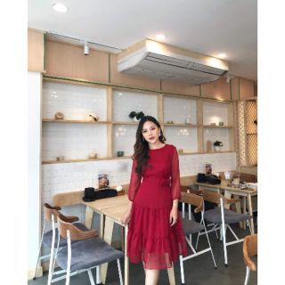 Váy xòe tầng nhún ly vải voan tơ