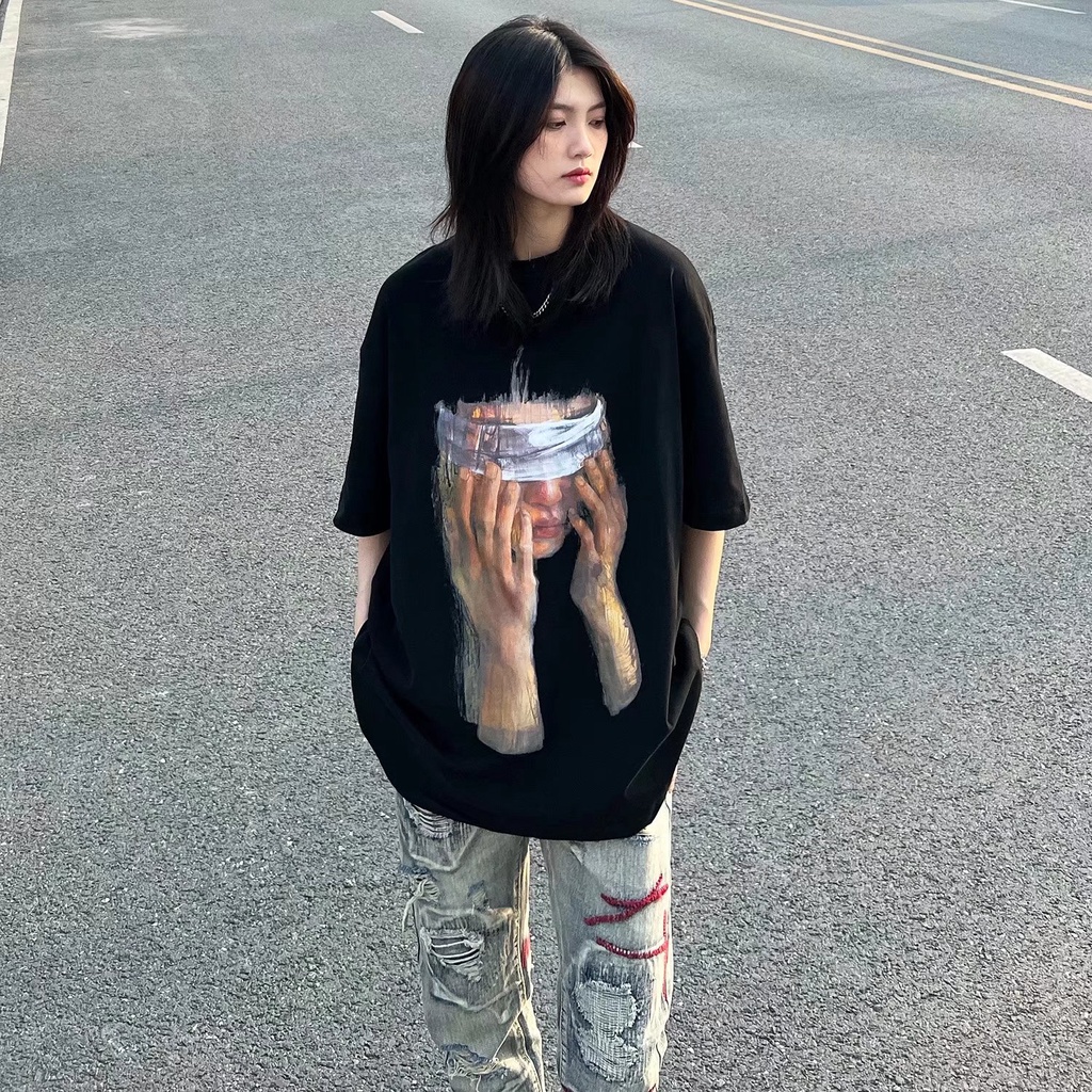 Áo Thun Cotton Trơn Tay Ngắn Dáng Rộng In Hình Thời Trang Retro Dành Cho Nam Nữ Size M-3XL