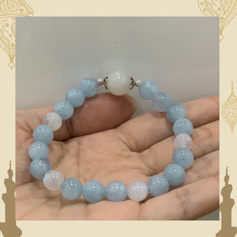 Vòng đá Aquamarine mix Moonstone tốt cho tình duyên (tặng hộp làm quà)