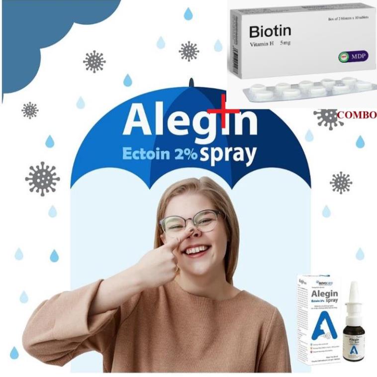 Combo Biotin 5mg+ Xịt Viêm Mũi Dị Ứng ALEGIN – An Toàn Cho Trẻ Nhỏ &amp; Phụ Nữ Có Thai